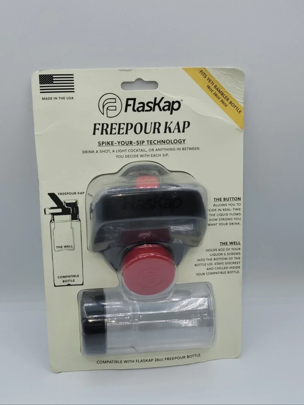 FlasKap FreePour Kap Bottle Lid & Well Black Fits YETI Rambler 18/26/36oz New